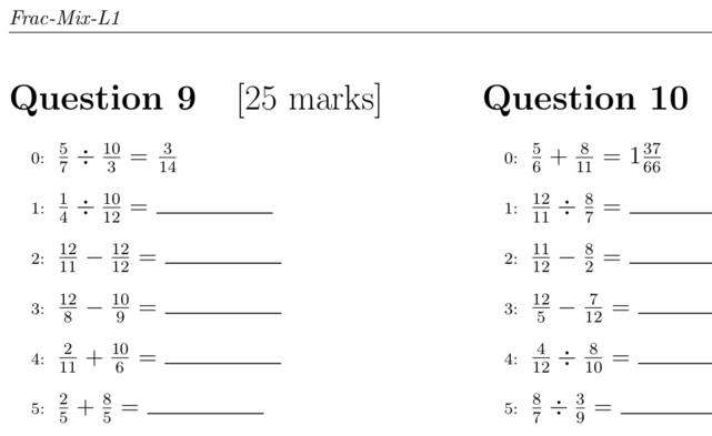 Math questions example