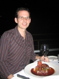 Steve eating Kangaroo at Red Ochre Restaurant