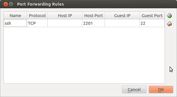 VirtualBox settings for port forwarding on client
