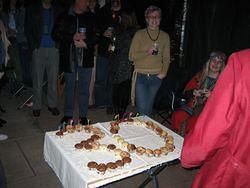 The birthday cake, made of muffins
