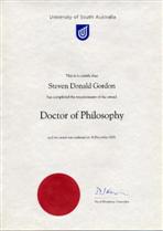 Photo of Steven Gordon's PhD certificate