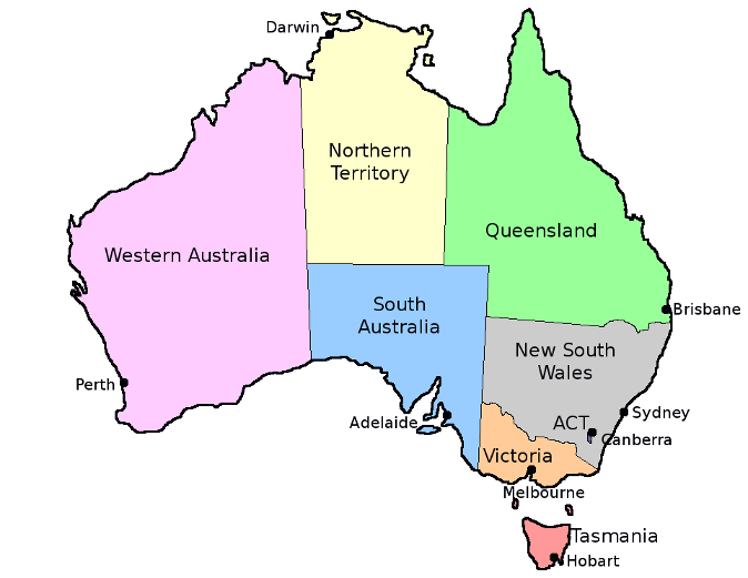 Map Of Australian States And Capital Cities Australia