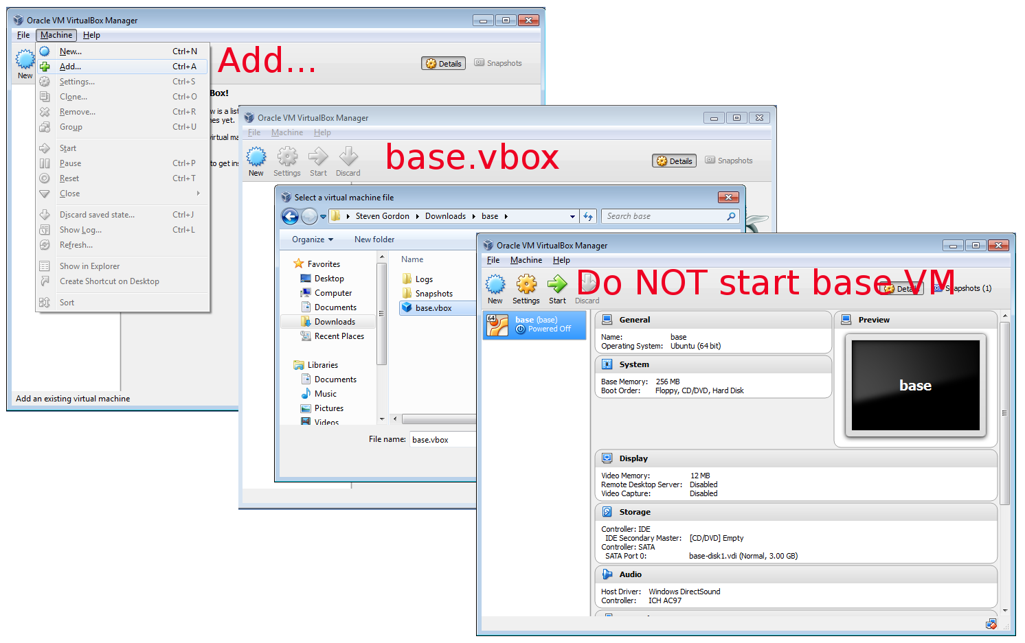 Add base machine to VirtualBox
