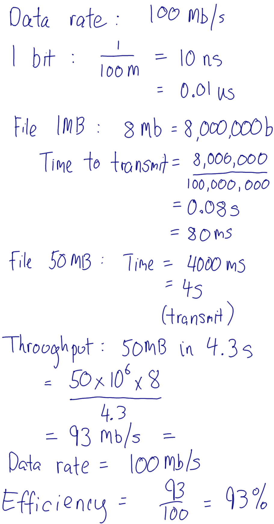 Data rate, throughput and efficiency calculations